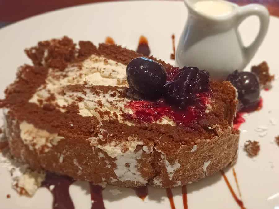 Black Forest Roulade one of our delicious desserts at Petros and the Cross Keys Nafferton